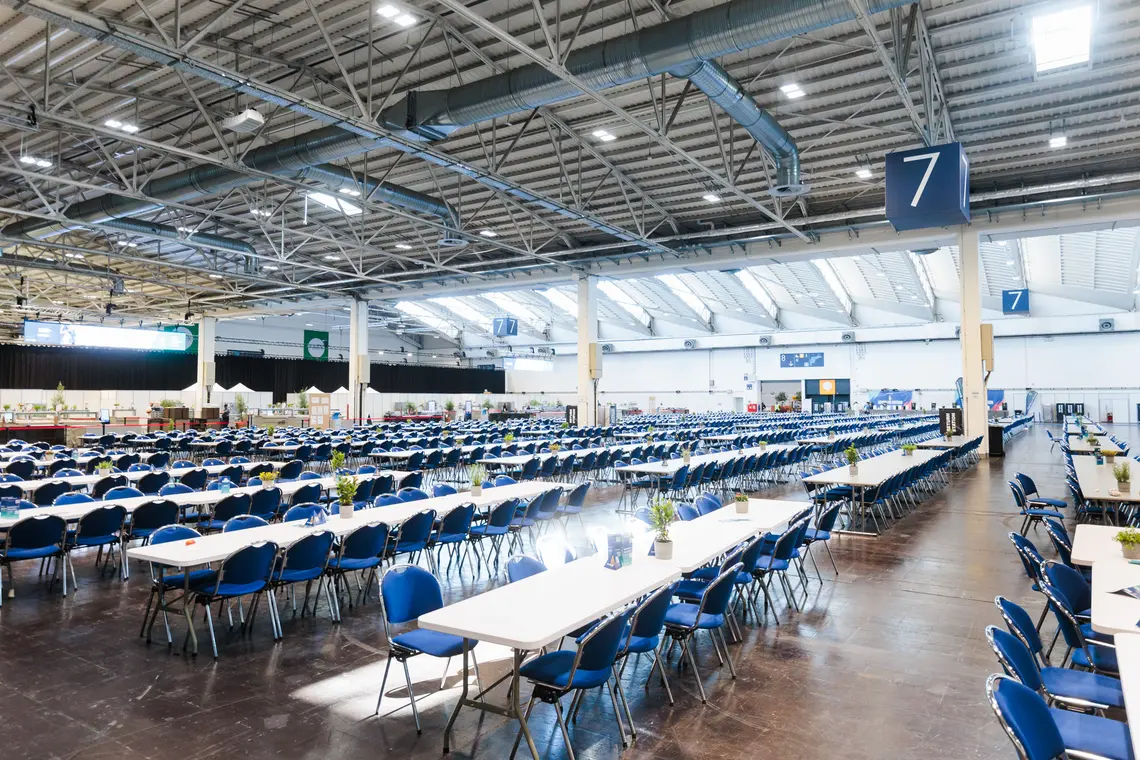 Aufbau der FISU University Games in der MESSE ESSEN