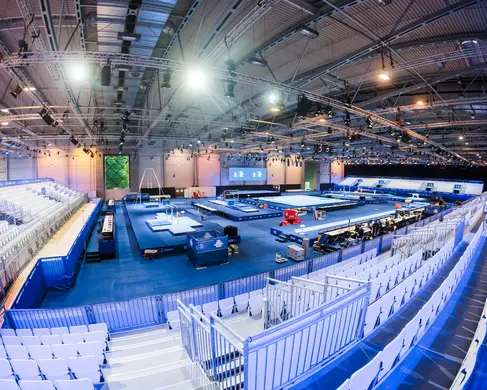 Aufbau der FISU University Games in der MESSE ESSEN